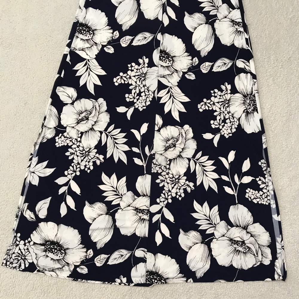 Anne Klein Floral Maxi Dress Navy Blue White Stretchy Size 10 - Picture 11 of 12